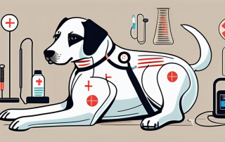A dog with a bandage on its leg