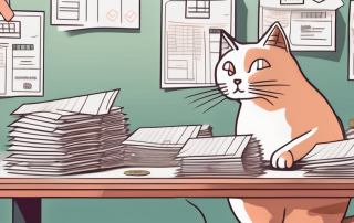 A cat looking curiously at a variety of pet insurance policy envelopes scattered on a table