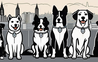 Several different breeds of dogs