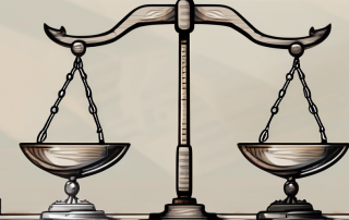A balanced scale with a shield on one side representing 'haftpflichtversicherung' (liability insurance) and a gavel on the other side representing 'rechtsschutzversicherung' (legal protection insurance)