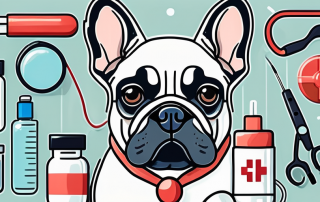 A french bulldog wearing a stethoscope and a medical cap