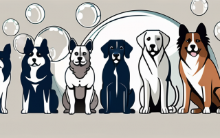 Various breeds of dogs standing together with a protective bubble around them