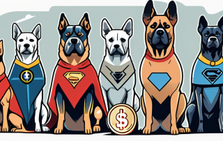 Various breeds of dogs wearing superhero capes