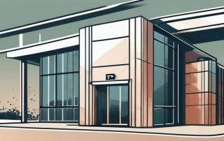 A corporate building with a large
