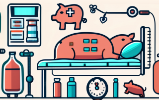 A hospital bed surrounded by various symbols of medical expenses such as medicine bottles