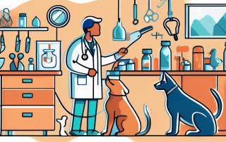 A veterinarian examining a variety of pets such as a dog