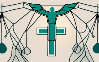 A safety net under a symbolic health symbol (like a cross or a caduceus)