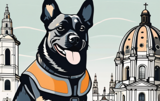 A dog wearing a safety vest