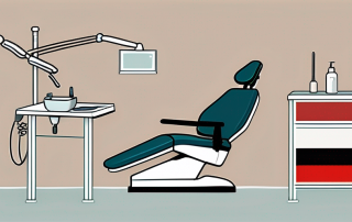 A dental chair with dental tools next to it