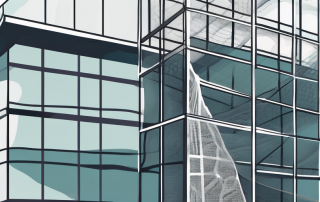 A corporate building with a safety net underneath