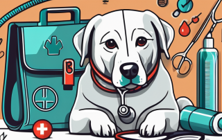 A dog with a bandage and a stethoscope