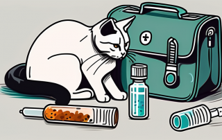 A cat sitting next to a veterinarian's medical bag