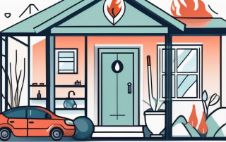 A home surrounded by various symbols of home insurance