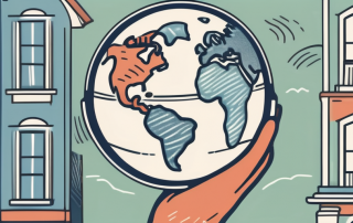 A globe with symbolic representations of various types of insurance like a house