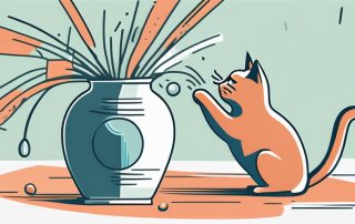 A cat playfully knocking over a vase