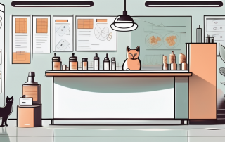 A vet clinic environment with a focus on a cat on an examination table
