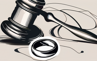 A broken gavel and a pair of wedding rings
