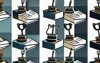 A balanced scale with a gavel on one side and a stack of legal documents on the other