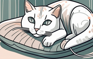 A contented cat lounging on a plush cushion with a small