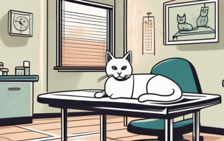 A cat sitting on an examination table in a vet's office