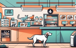 A veterinary clinic with visible signboards indicating various services