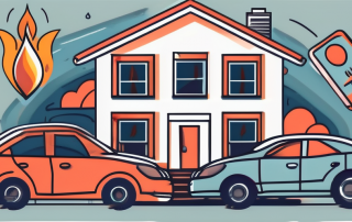 A life insurance policy surrounded by a variety of risk symbols like a fire