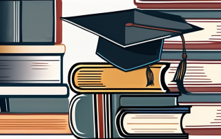 A stack of law books next to a graduation cap and a shield