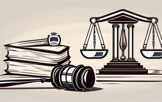 A balanced scale with a gavel on one side and a document symbolizing a will on the other