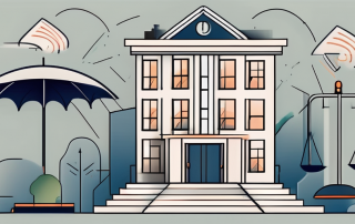 A residential building with visible insurance protection symbols