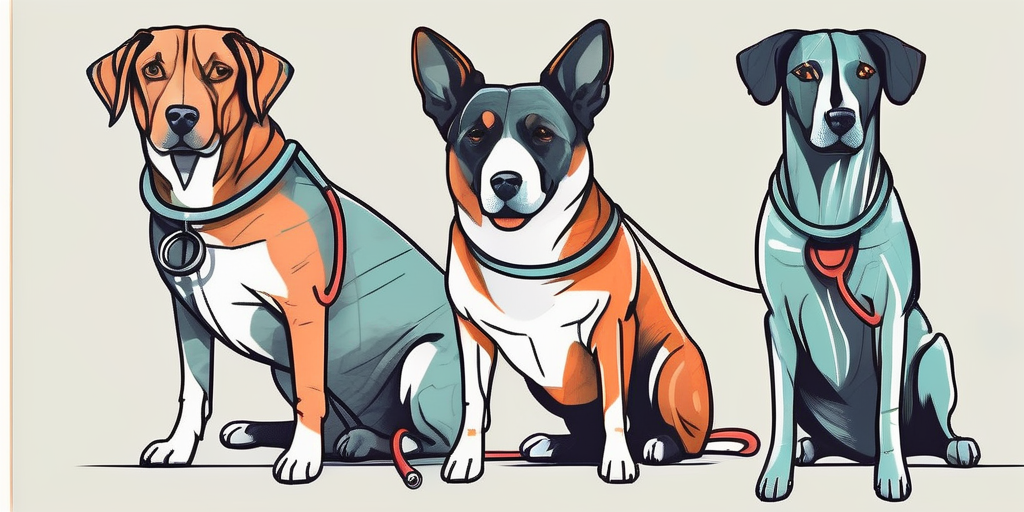 Two different breeds of dogs with medical equipment like a stethoscope and bandages