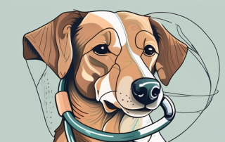 An elderly dog with a stethoscope around its neck