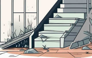 A home with various potential hazards such as a broken step
