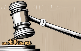 A scale balancing a gavel and a pile of coins