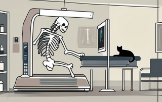 A cat undergoing a röntgen (x-ray) procedure in a vet clinic