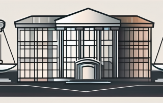 A corporate building with a safety shield symbol