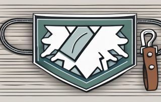 A dog leash attached to a symbolic shield