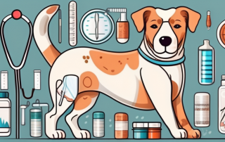 A healthy and happy dog with a bandage