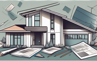 A house under construction with various insurance policy documents scattered around it