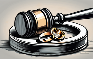 A broken wedding ring and a gavel