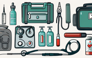 A medical kit with typical human emergency tools