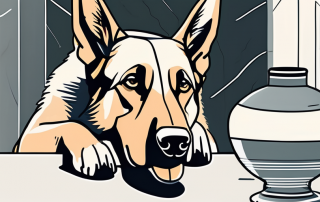 A german shepherd dog with a collar tag symbolizing insurance