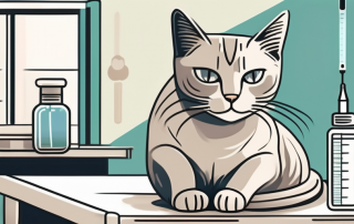 A cat sitting calmly on a vet's examination table