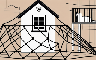 A cat playfully entangled in a safety net