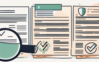Various insurance policy documents with checkmarks and a magnifying glass