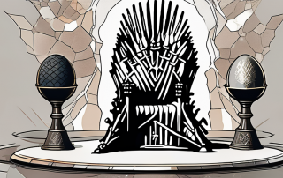 The iron throne with various significant props from the series