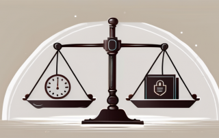A balance scale with a contract on one side and a symbolic insurance icon (like an umbrella or a shield) on the other