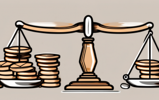 A balanced scale with a gavel on one side and a pile of coins on the other
