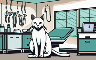 A cat in a vet's office setting