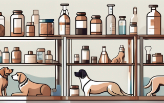 A variety of dogs of different breeds in a veterinary clinic setting