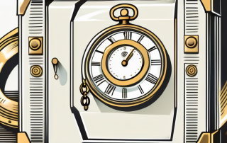 A safe box with a life ring and a golden retirement clock inside